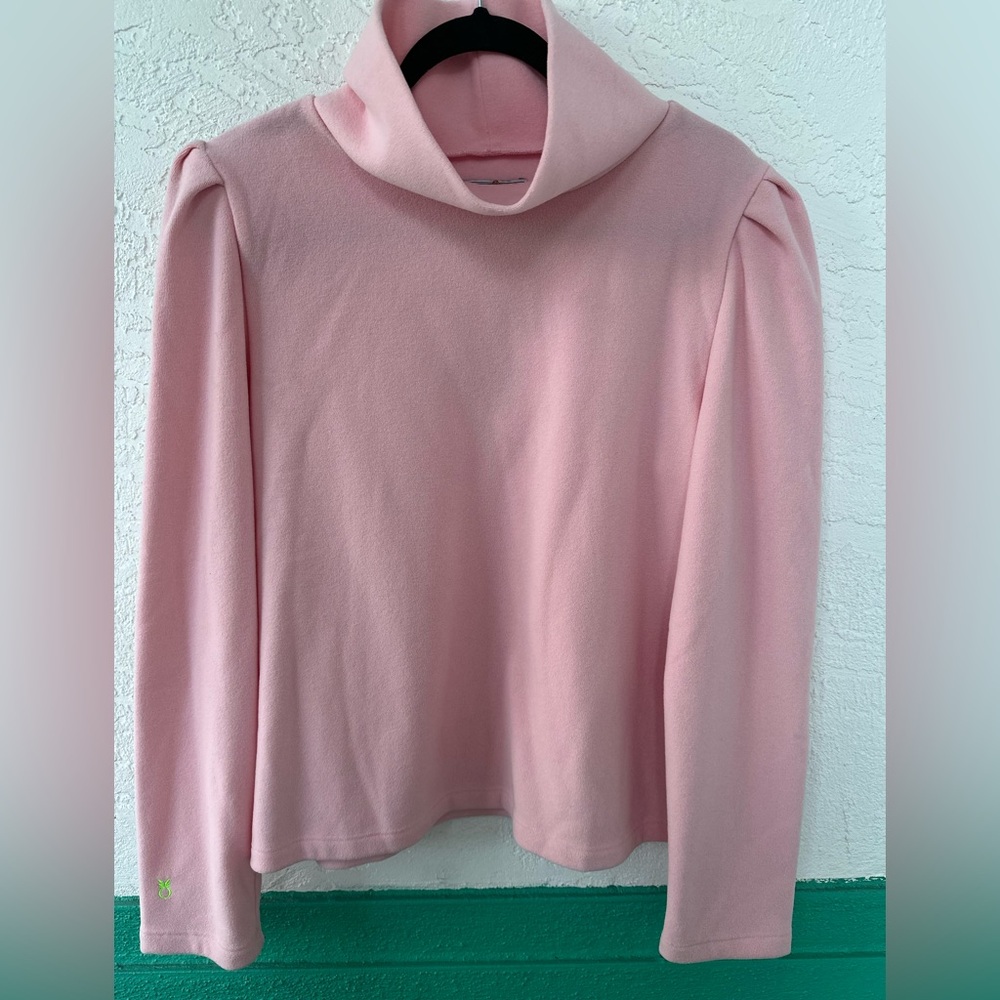 Dudley Stephens Turtleneck Palmer Puff Sleeve Terry Fleece Pink XL 14-16 NWT